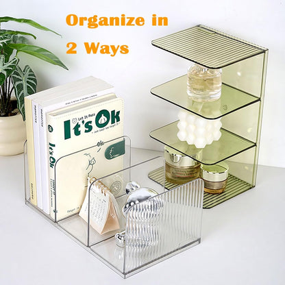 Versatile Acrylic Magazine File Holder, 3 Compartment Desk Document Organizer Sorter, Clear Bookends & Folder Rack for Classroom, Holds Tablet, Magazines, Files, Supplies & Accessories-2 Pack Green