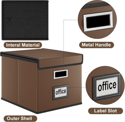 Huolewa Upgraded Portable File Organizer Box with Lid, Collapsible Linen Hanging Filing Storage Boxes with Plastic Slides, Decorative Home/Office Filing System Box for File and Folders Storage (Gray)