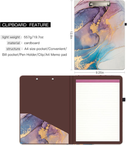 Hongri Clipboard Folio with Refillable Lined Notepad and Interior Storage Pocket for Students, Classroom, Office, Women, Man, Cute Custom Pattern, Size 12.8 x 9.2 in, Classic Flower