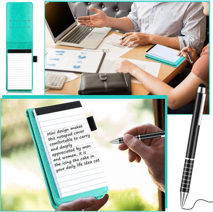 Outus 10 Pcs Mini Pocket Notepad Holder Set Included Small Leather Pocket Notebook Holder with 50 Lined Sheets, Metal Pen, 8 Pcs 3 x 5 Inch Memo Book Refills, 30 Lined Paper Per Note Pad (Black)