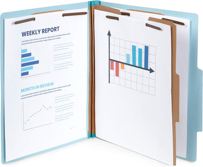 Blue Summit Supplies 30 Blue Classification Folders - 1 Divider - 2 Inch Tyvek Expansions - Durable 2 Prongs for Standard Medical Files, Law Client Files, Office Reports - Letter Size, Blue, 30 Pack