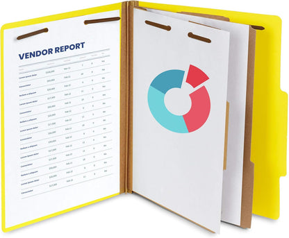 10 Yellow Classification Folders, 2 Divider, 2 Inch Tyvek Expansions, Durable 2 Prongs Designed to Organize Standard Medical Files, Law Client Files, Office Reports, Letter Size, Yellow, 10 Pack
