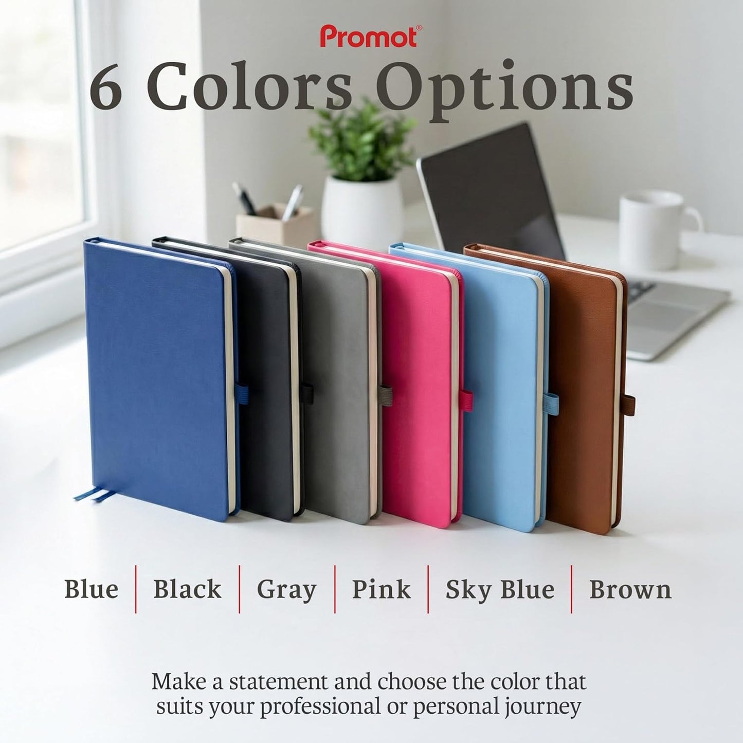 Promot Ruled Journal Notebook - A5 Brown 192 Lined Pages 8.2 x 5.5 Inch - Hardcover Leather Notebook for Writing - 100 GSM Thick Paper, PU Leather, Pen Loop, Inner Pocket, Elastic Band
