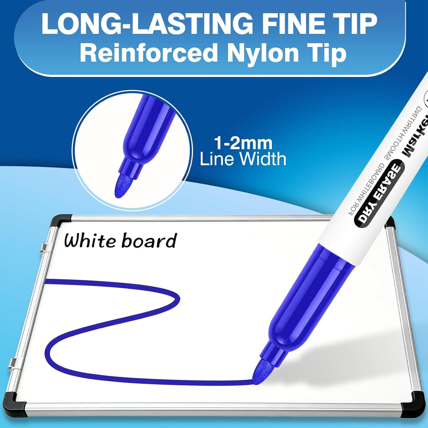 SFAIH Black Dry Erase Markers Fine Tip - 12 Pack Whiteboard Markers Standard Set For Office Teams, Teachers, Classrooms, Training Sessions | Low-Odor