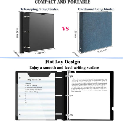 INFUN 1 Inch Telescoping 3 Ring Binder - 6PCS, Flexible Round Binder with Customizable Front Cover and Clear Catalog Pocket, 1Inch Rings, 225 Sheet Capacity-White