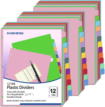 Binder Dividers with Tabs,Monthly Dividers for 3 Ring Binder,12 TABS,Customizable Table of Contents,Multicolor,1 Sets