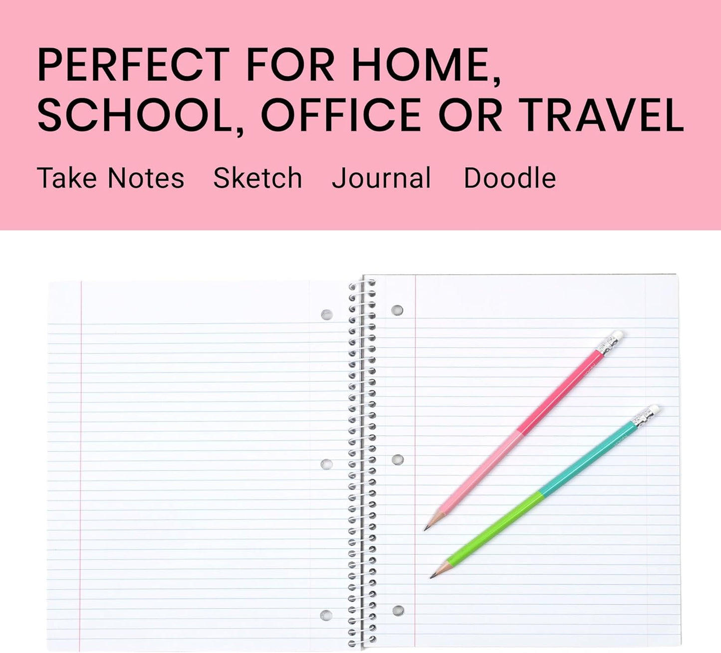 Yoobi College Ruled 8 x 10.5” Spiral Notebook Set – 3-Pack of 1 Subject Notebooks, Pink, Purple & Black Celestial Patterns – 150 Perforated 3-Hole Punched Sheets