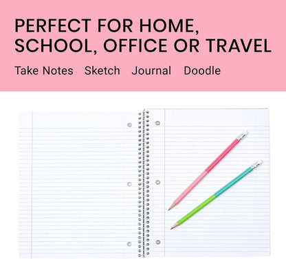 Yoobi College Ruled 8 x 10.5” Spiral Notebook Set – 3-Pack of 1 Subject Notebooks, Pink, Purple & Black Celestial Patterns – 150 Perforated 3-Hole Punched Sheets