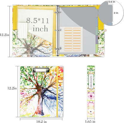 3 Ring Binder 1 Inch, Three Ring Binders Organizer with Clipboard, 5-Tabs Pockets Dividers, Plastic Folder, 18 Divider Stikers, BVSSX Pretty Binder with Pen Loop (Black Weeds, Letter Size)