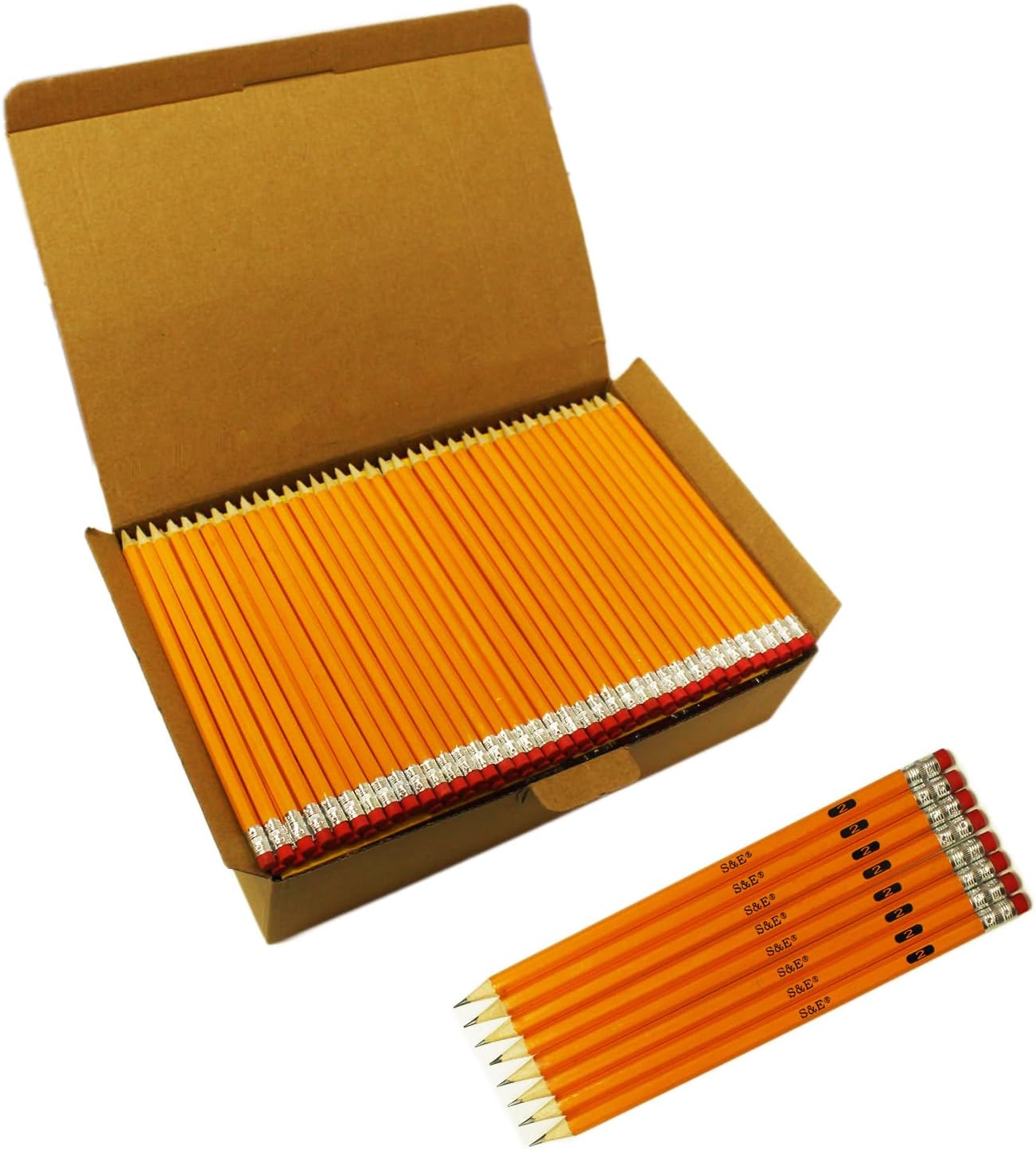 S & E TEACHER'S EDITION 432Pcs Pencils & Erasers Tops Set, 288 Pcs Pre-sharpened pencils No. 2, with 144Pcs Eraser Caps, #2 HB pencil sharpened, Back to school, 432Pcs/box.