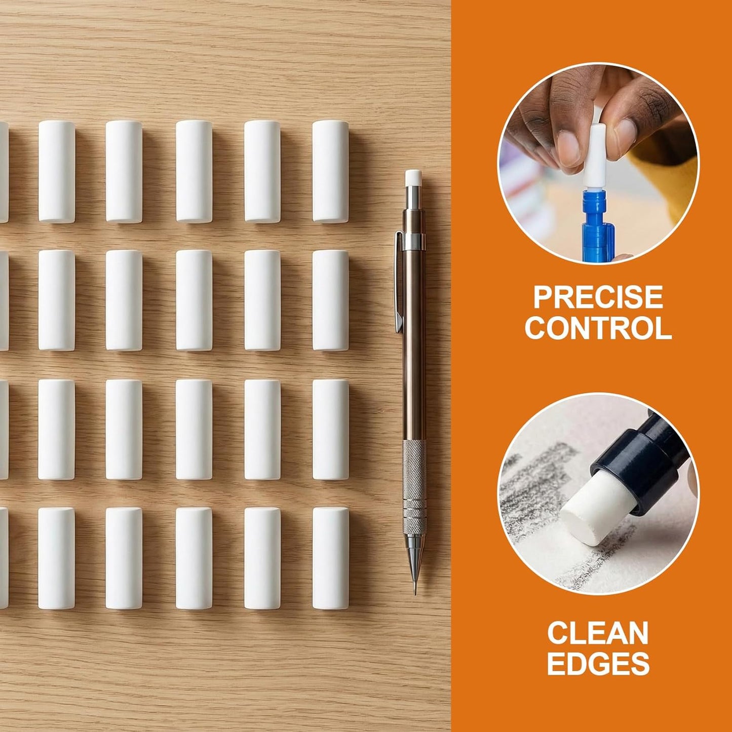 50 Pcs Mechanical Pencil Eraser Refills, White Refill Erasers for Propelling Pencils, Universal Traceless Eraser Replacement for Office Notebook Drafting