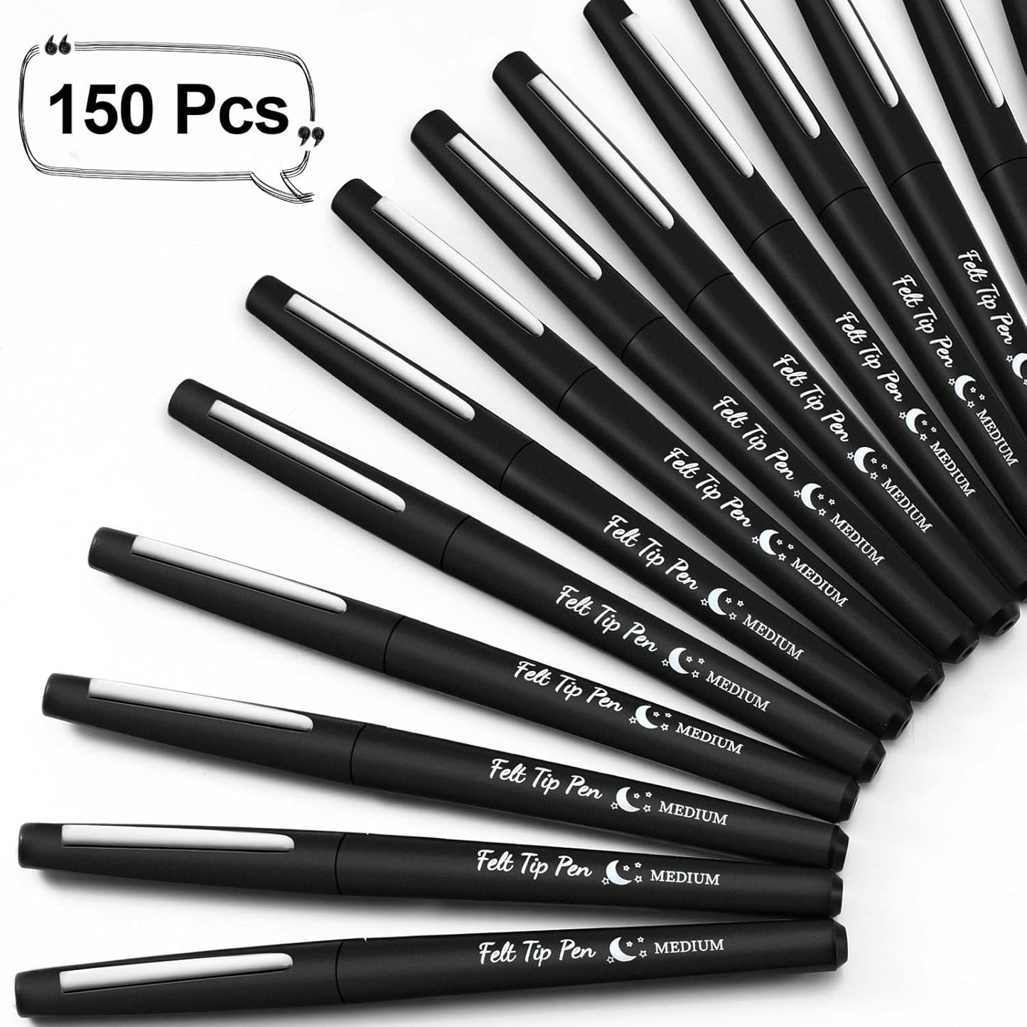 Fuyoooo 150 Pcs Black Felt Tip Pens Bulk 0.7mm Medium Point Felt Pens Journal Planner Markers Pen for Journaling, Writing, Note Taking Art Office Supplies