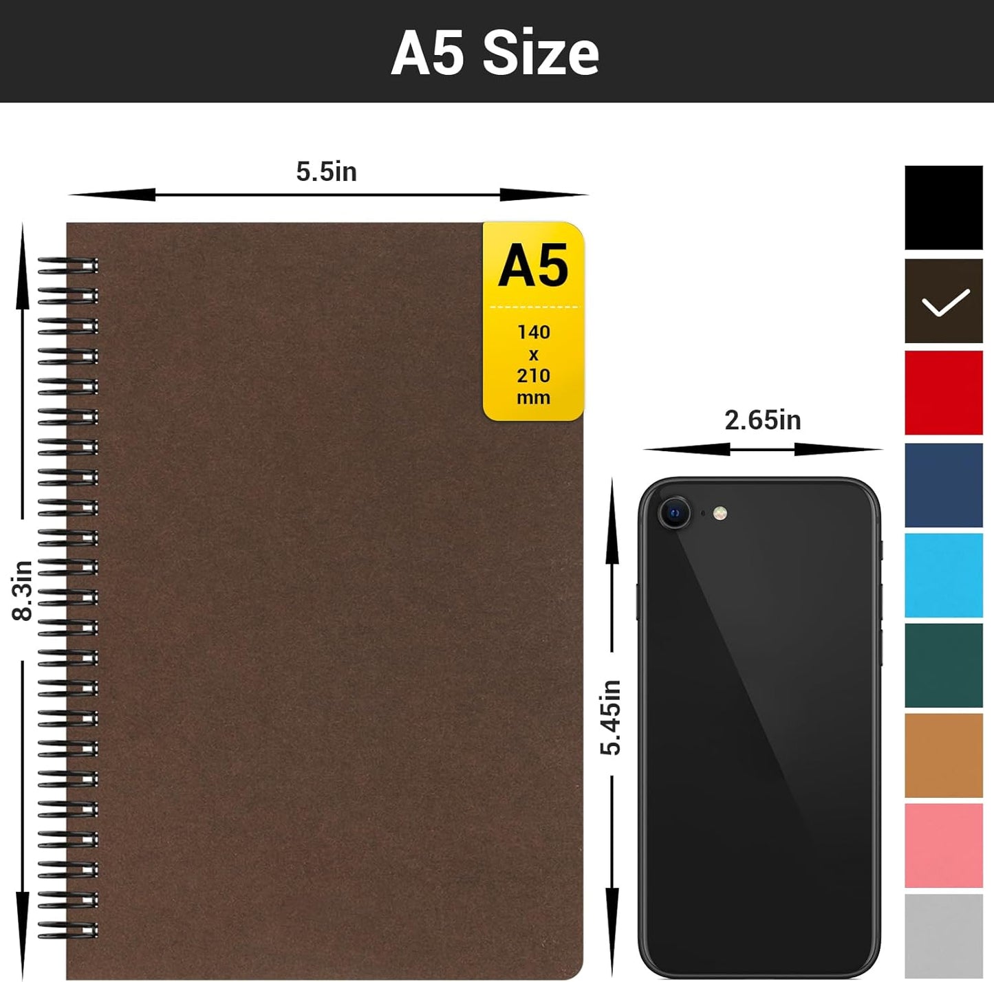 EUSOAR Spiral Lined Notebook, A5 3packs 5.5"X8.3" 120 Pages Lined Travel Notebooks Journal, Memo Notepad Sketchbook, Students College Office Business Diary Ruled Spiral Book Journal-3Colors Covers