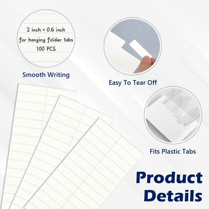 100 Pcs Hanging File Folder Paper Inserts 3-1/2 Inch Off White Blank File Tab Inserts Thick Cardstock for Hanging Folder (3.5×0.6 inch)(No Tab Included)