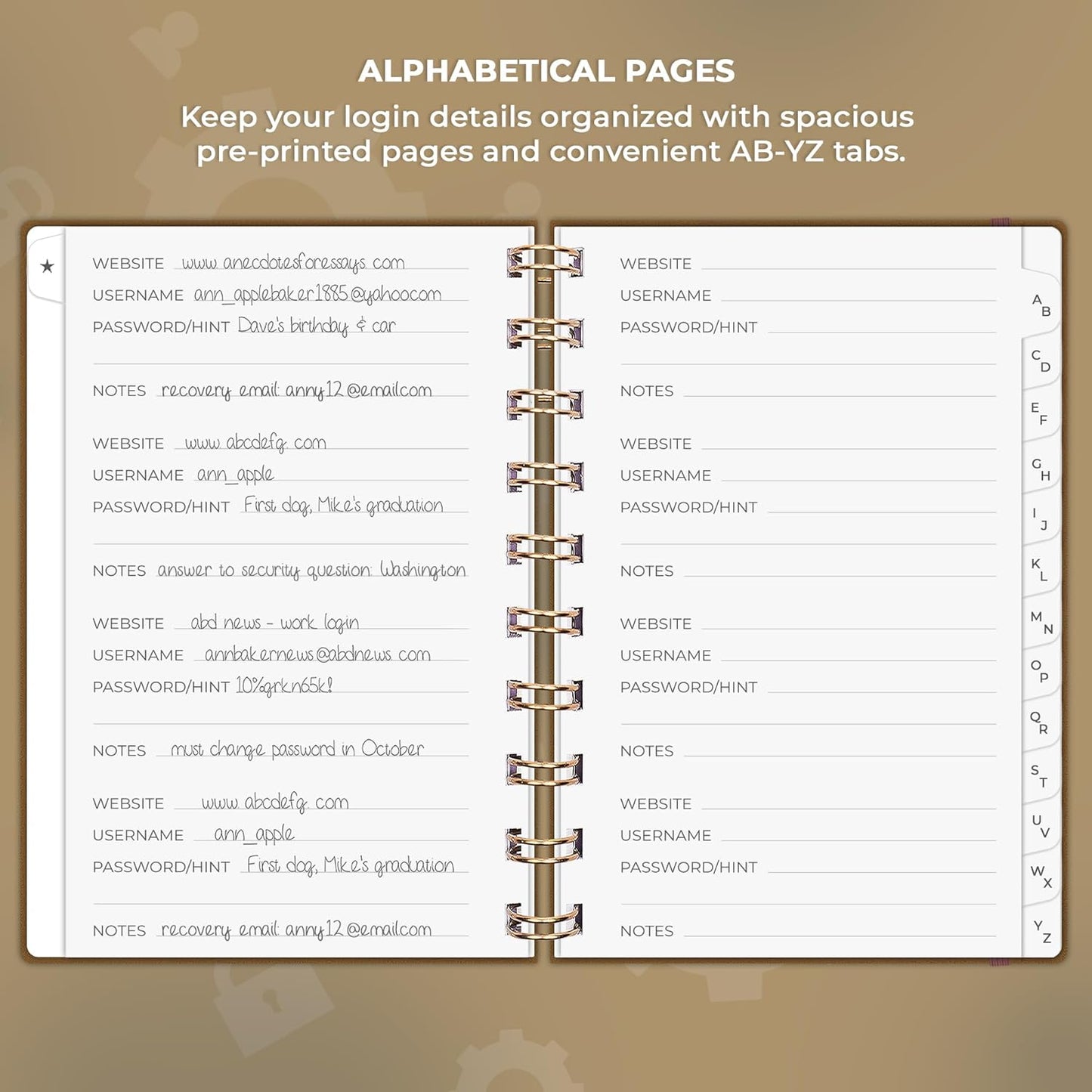 Clever Fox Password Book Spiral – Internet Address & Password Organizer with Laminated Alphabetical Tabs – Password Keeper Journal – Hardcover, Medium Size, 6.1x7.7” (Mystic Blue)