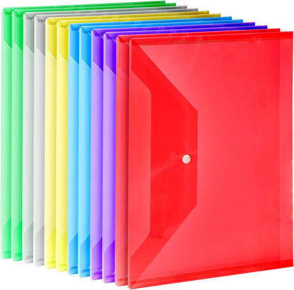 LEOBRO File Folders, 24 PCS Plastic Folders for Documents, A4 Plastic Envelopes with Snap Closure, Letter Size Clear Envelopes Folders, Reusable File Bags, Document Holder