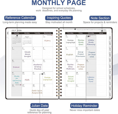 Planner 2026-2027, Weekly and Monthly Academic Year Calendar Planner, July 2026 - June 2027, Daily Agenda Book for Office School Supplies, A5(6.3'' x 8.5'')