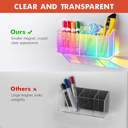 Magnetic Dry Erase Marker Holder, Acrylic Magnet Pen Holder for Whiteboard, Refrigerator, Magnetic Fridge Organizer for Office, Classroom, Whiteboard Maker Holder, Locker Organizer