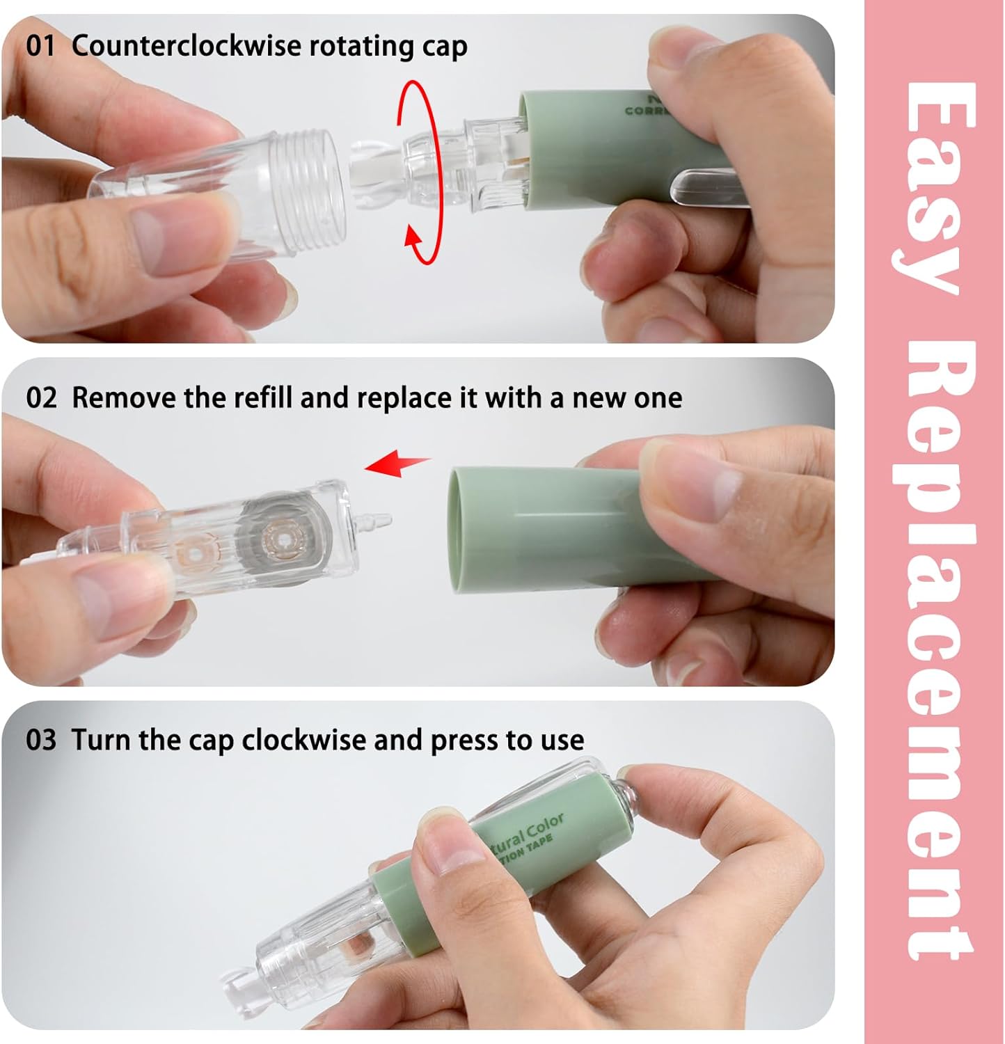 5pcs White Out Correction Tape with 5pcs Replacement Whiteout Tape, Retractable Correction Tape for School, Mini Cute Refillable White Out Tape Pens for Office Note Taking Supplies