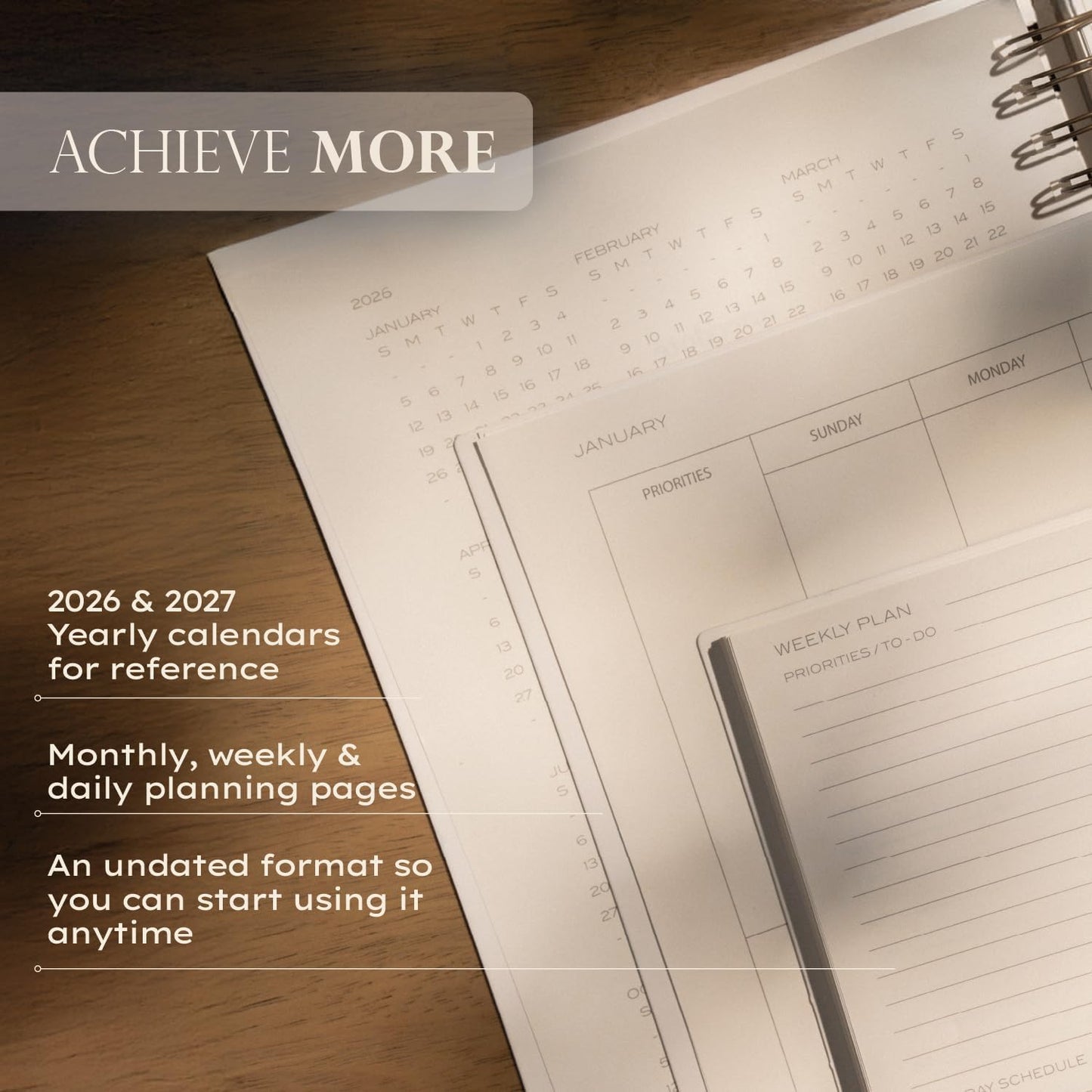 Anecdote Daily Planner w/ 2026-2027 Calendar | Start Anytime 26 Weeks Undated | 1 Page per Day | 8.5" x 5.2" | Hardcover To-Do List Organizer, Plan Your Success, Achieve Productivity Goals (Evergreen)