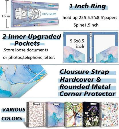 3 Ring Binder 1 Inch, Three Ring Binders Organizer with Clipboard, 5-Tabs Pockets Dividers, Plastic Folder, 18 Divider Stikers, BVSSX Pretty Binder with Pen Loop (Black Weeds, Letter Size)