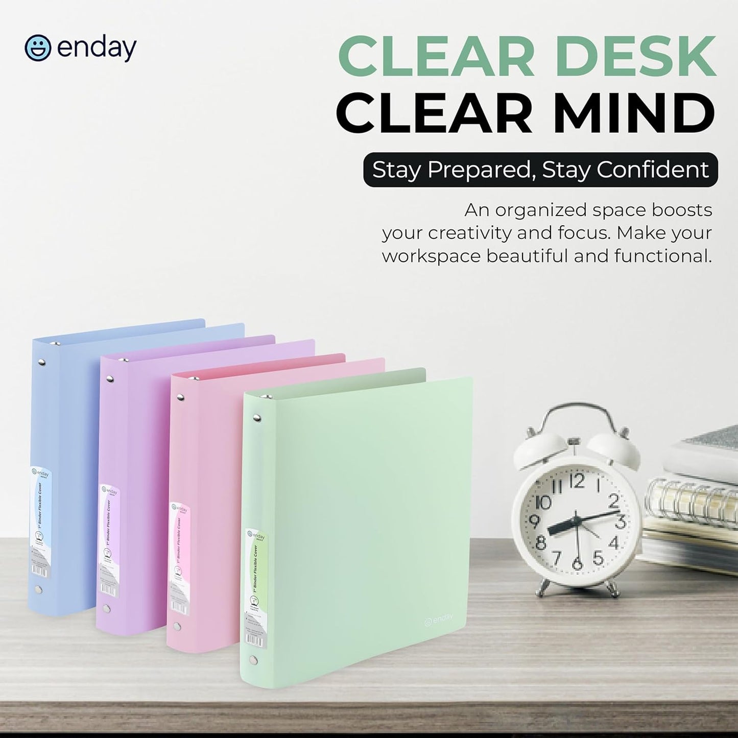 Enday 3 Ring Binder 1 inch (4 Pack) Pastel Flexible Binders Round Ring with Pocket, Holds 175 Sheets, for Home and School Supplies in Blue, Purple, Pink and Green – by Enday