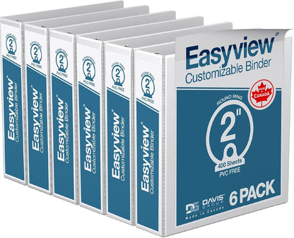 Easyview Premium 3-Ring Binders with Clear-View Covers and Round Rings, Binders for School or Office, 1 Inch, Pack of 6, Navy Blue