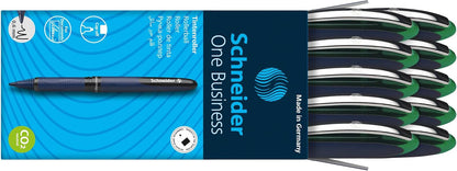Schneider One Business Rollerball Pen, 0.6 mm Ultra-Smooth Tip, Blue Barrel, Black Ink, Box of 10 Pens (183001)