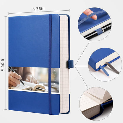EMSHOI Graph Paper Notebook - 256 Pages A5 Graph Notebook/Journal, Hard Cover, 120gsm Thick Paper, Smooth PU Leather, Inner Pocket, 5.75'' × 8.38''-Black