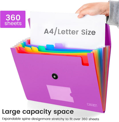 13 Pocket Expanding File Folder Accordian File Organizer, A4 Letter Size Paper Document Receipt Holder for School Office Supplies, Black