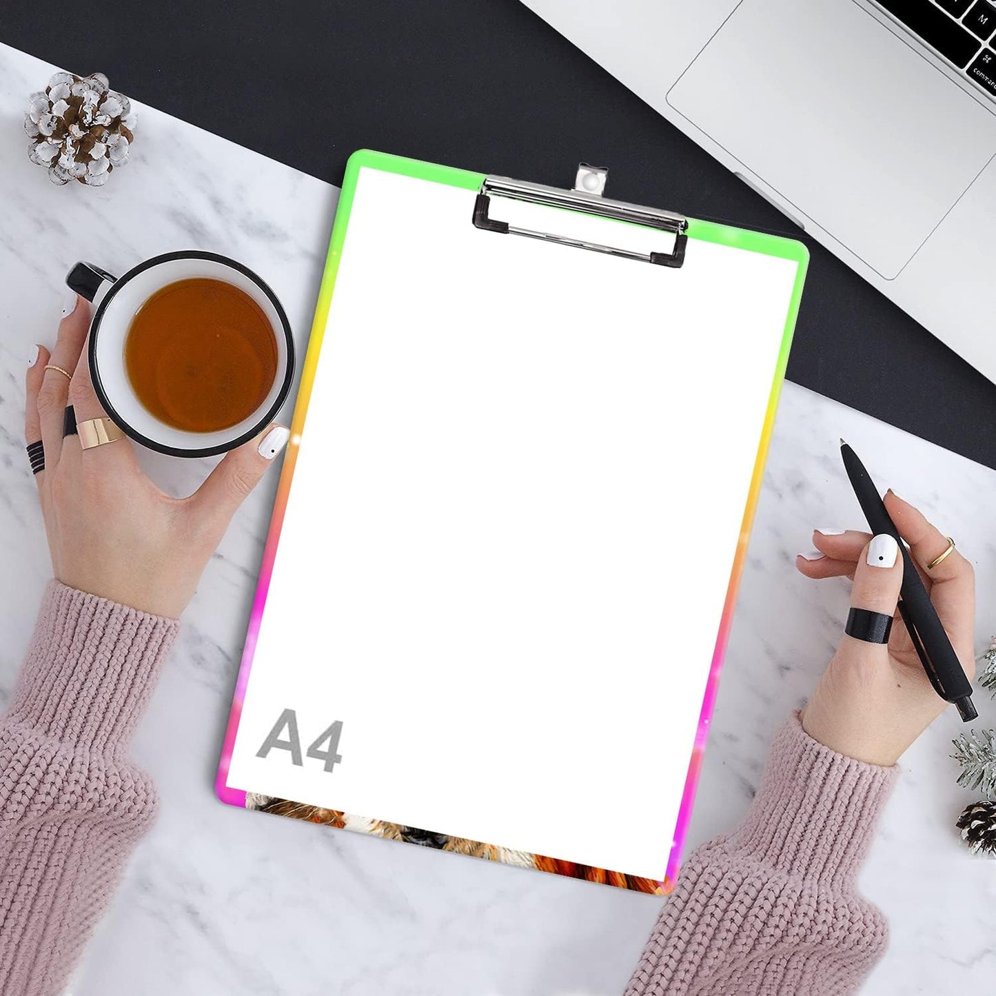 Fashion Clipboard, A4 Letter Size Wooden Decorative Clipboards for Teacher, Nurse, Doctor,Student and Kids, Cute Design for Standard Size 12.2" x 8.9" (C-Pink Purple Marble)