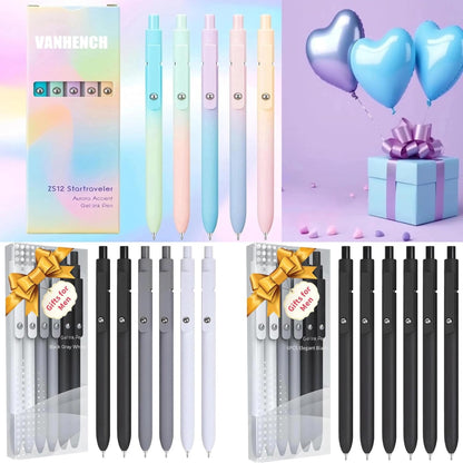 Vanhench 7Pcs 0.5 mm Black Ink Gel Pens Fine Point Smooth Writing Quick Dry Pen for Nurses Teacher Journaling Note Office Desk School Gift, Nice Cute Multifunction Writing Pens with Fidget Stress Ball