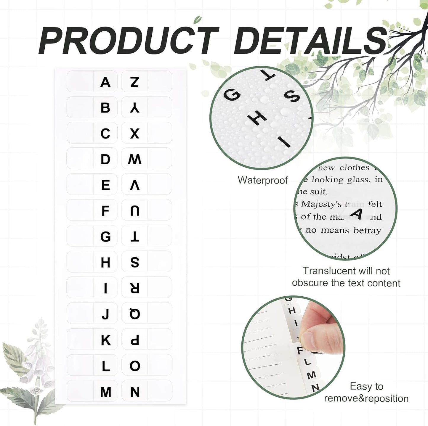 A-Z 26 White Letters Tabs Sticky Alphabet Tabs, 260 Pcs Self Adhesive Page Tabs Alphabetical Tabs Indexes for Books, Dictionary, Notes, File (10 Sheets)