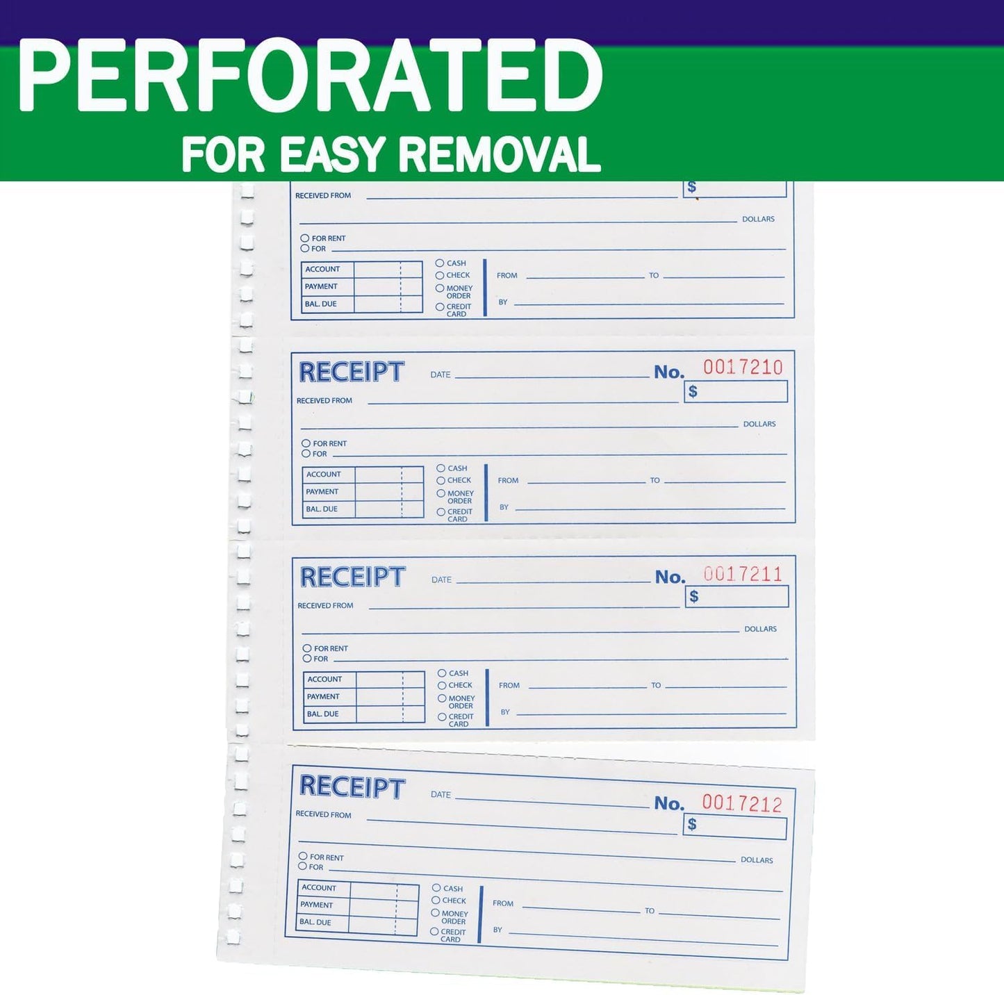 Money and Rent Receipt Book 2-Part Carbonless 7-5/8" x 11" Spiral Bound 200 Sets per Book 4 Receipts per Page(1pack)