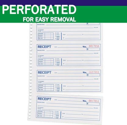 Money and Rent Receipt Book 2-Part Carbonless 7-5/8" x 11" Spiral Bound 200 Sets per Book 4 Receipts per Page(1pack)