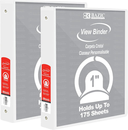 BAZIC Products 3 Ring Binder - Green, Economy View Binder with Clear Overlay Cover and Round Rings, Organizer for School Office Home Use, 1-inch Capacity Holds 175 Sheets Paper, 12-Pack