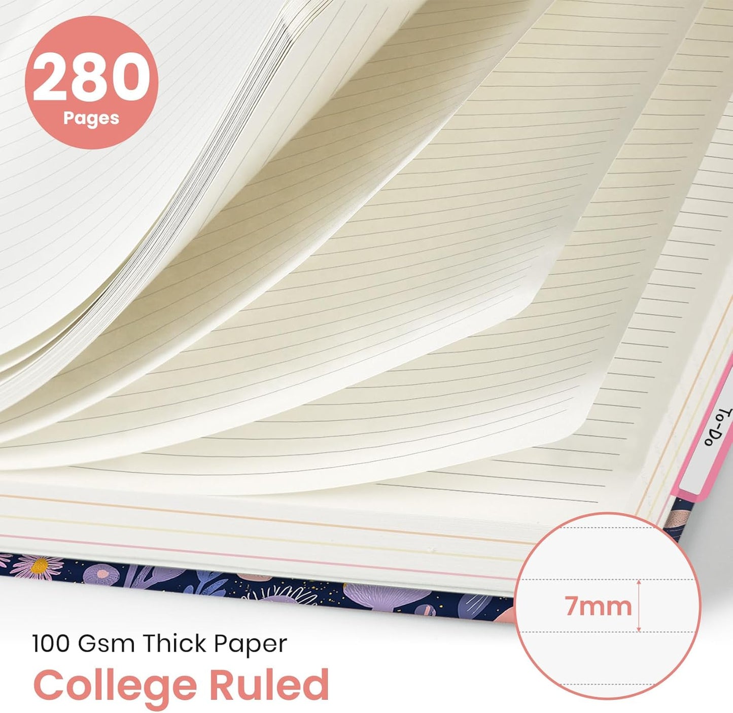Large Lined Spiral Journal for Women Cute Hardcover 5 Subject Notebook for Work 8.5" x 11" with Removable Dividers & Tabs, College Ruled, 280 Pages Aesthetic Journal for Work, School & Note Taking, Garden of Whimsy