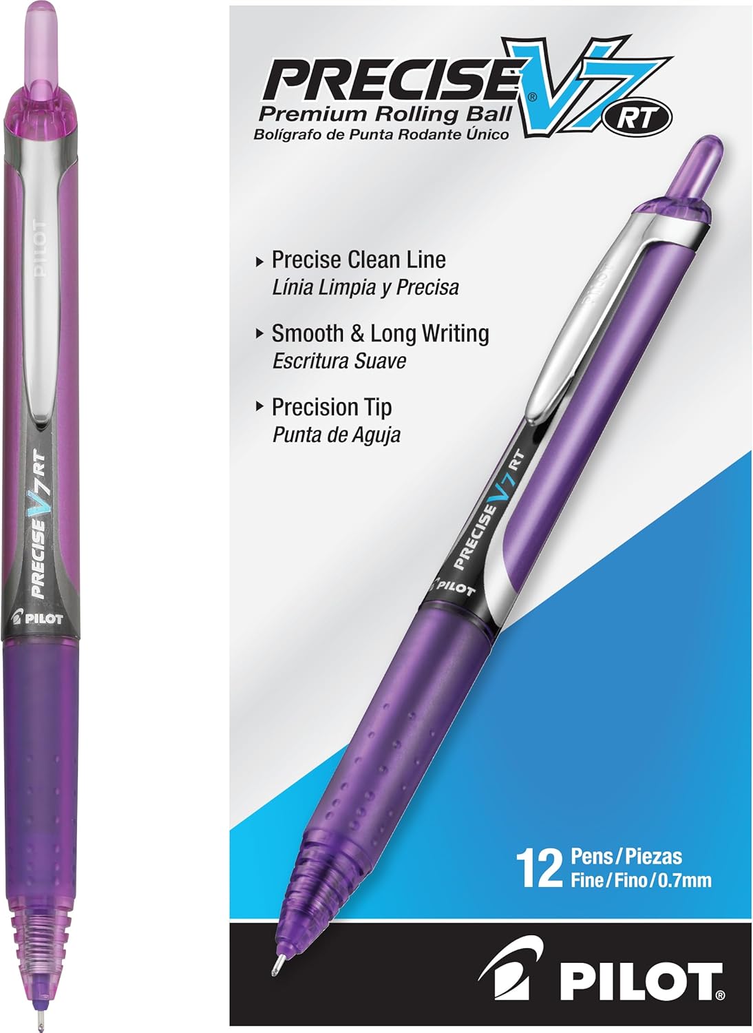 PILOT Precise V7 RT Refillable & Retractable Liquid Ink Rolling Ball Pens, Fine Point (0.7mm) Black Ink, 12-Pack (26067)