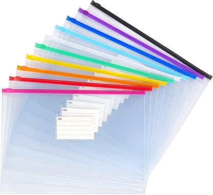 Tamaki 10 Pack Plastic Envelope Poly Zip Envelop Plastic Envelopes Files Zipper Folders, A4 Size, Letter Size, for School Office Supplies, 10 Color (13x9.25)