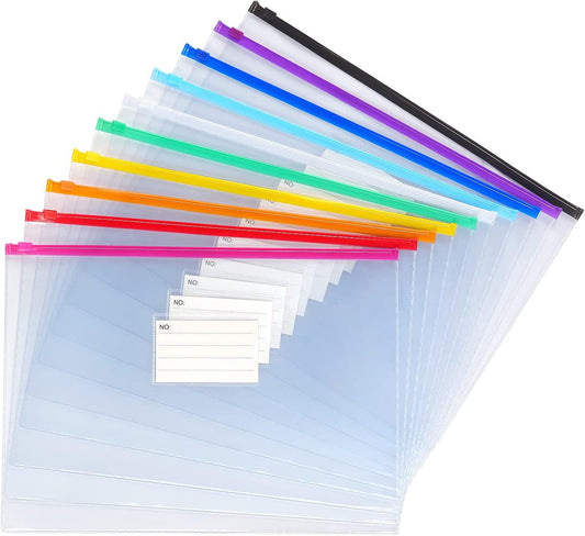 Tamaki 10 Pack Plastic Envelope Poly Zip Envelop Plastic Envelopes Files Zipper Folders, A4 Size, Letter Size, for School Office Supplies, 10 Color (13x9.25)