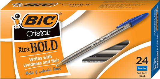 BIC Cristal Xtra Bold Ballpoint Pens, Bold Point (1.6mm) For Vivid And Dramatic Lines, Assorted Colors, 24-Count Pack, Perfect Ink Pens