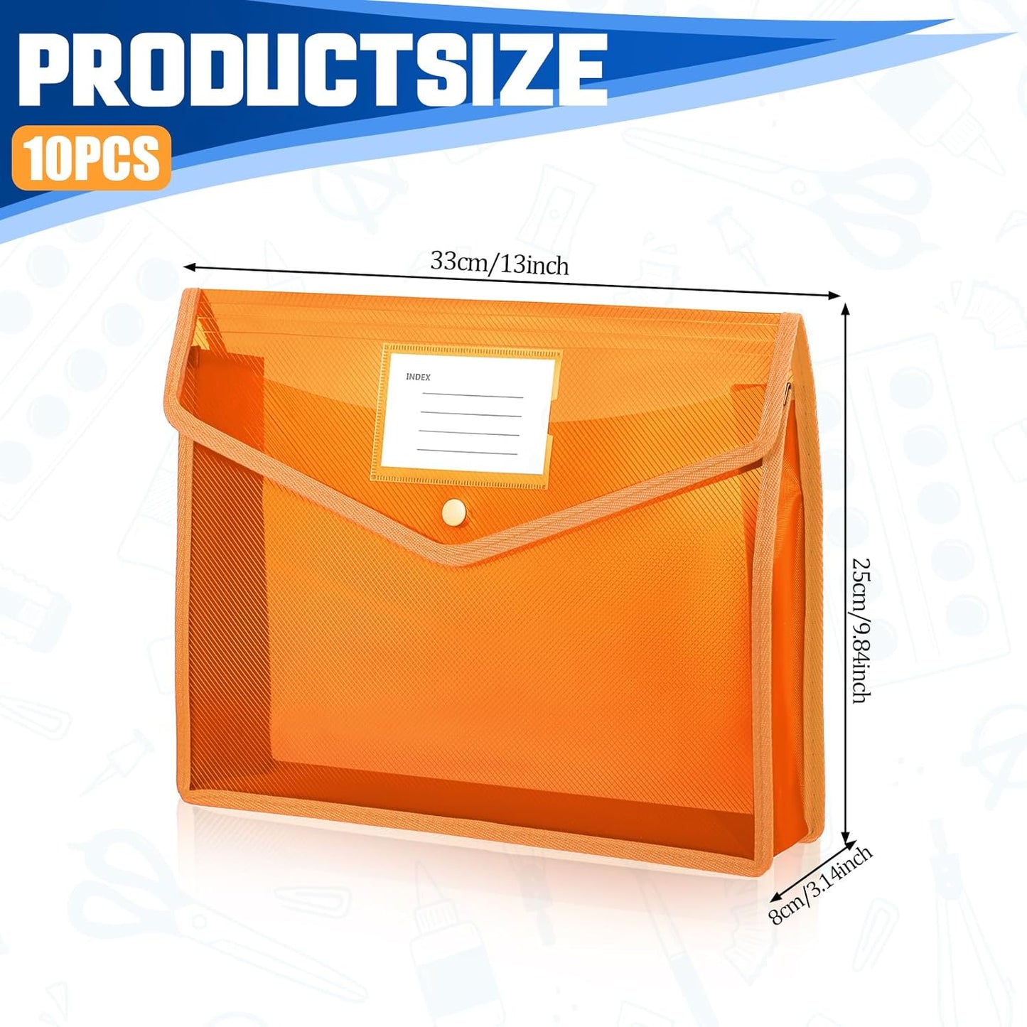 10 Pcs Clear Expanding File Folder, 13" x 10" Letter Size Waterproof Plastic Expanding Document Folders Transparent Document Holder Box Receipt Filing Organizer - 9 Colors