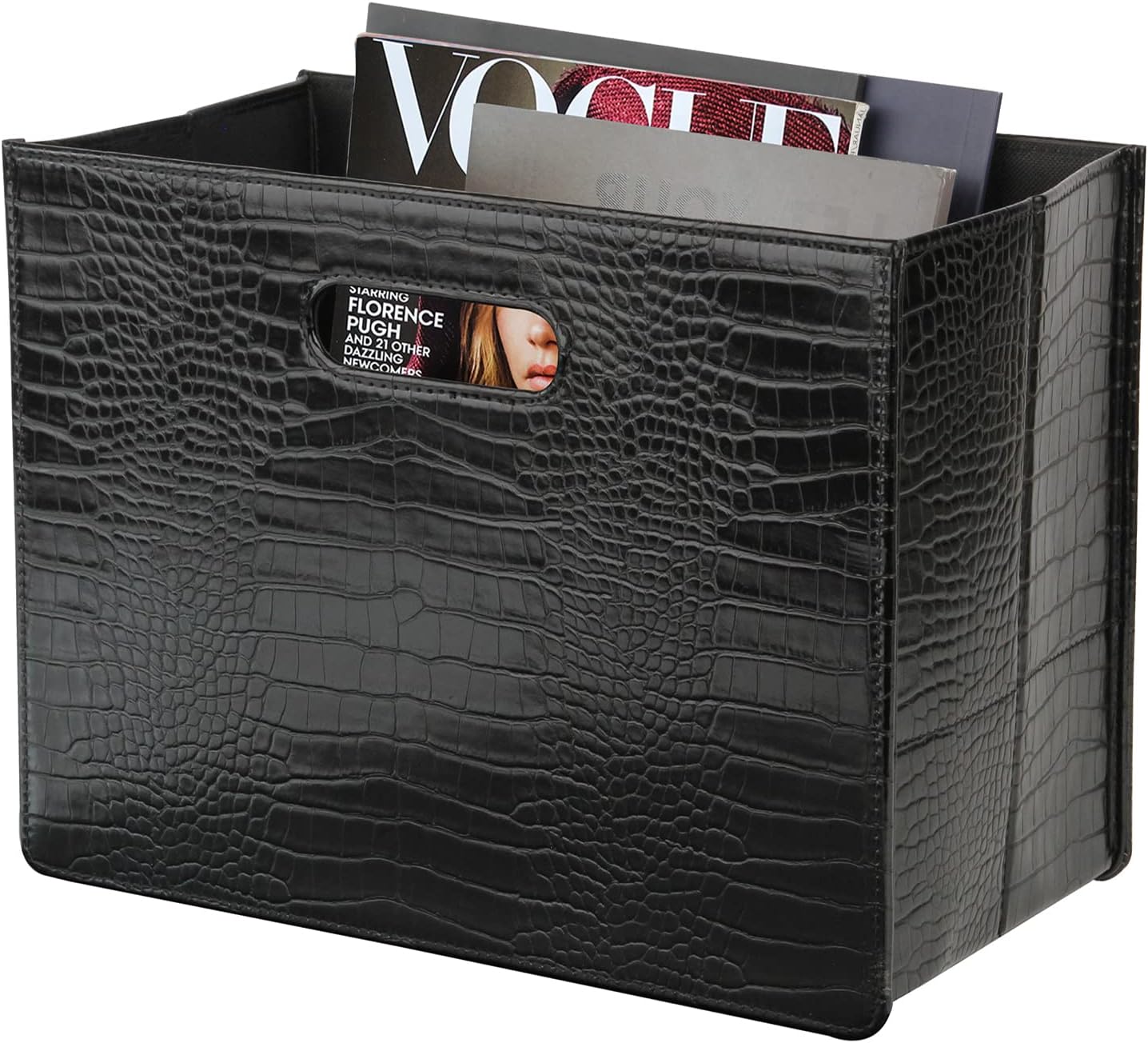 HofferRuffer Magazine Basket Holder, Foldable Magazine Rack, Document File Holder Organizer, File Folder, Newspaper Storage Bin Organizer for Home or Office (Brown)