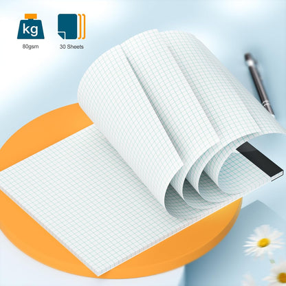 AILZFEI Graph Paper Notebook 8.5 x 11 Grid Paper Pad Quad Ruled, 2 Pack, 30 Sheets per Pad, White, 4x4 (4 Squares per inch), Easy-Tear Perforations, 8.5"x11" Quad Ruled Grid Paper Pad