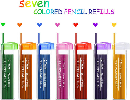 Zhehao 210 Pcs Colorful Refill 0.9 mm Automatic Mechanical Pencil Refills Back to School Pencil Gifts Bulk 7 Colors Stationery for Students School Supplies Home Office