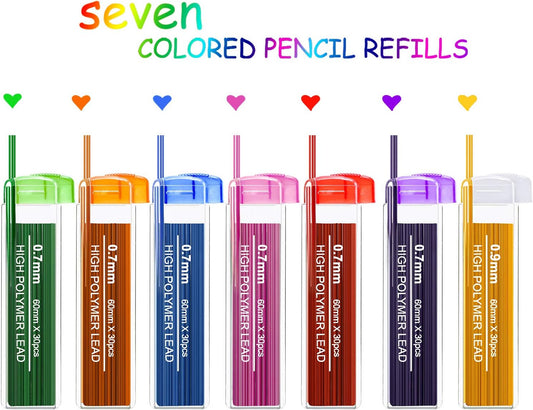 Zhehao 210 Pcs Colorful Refill 0.9 mm Automatic Mechanical Pencil Refills Back to School Pencil Gifts Bulk 7 Colors Stationery for Students School Supplies Home Office