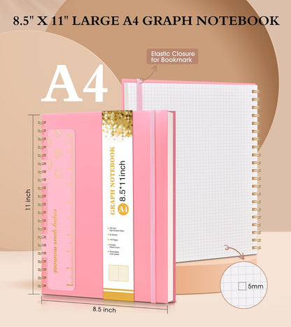 Spiral Notebook Journal 8.5” x 11”, A4 Large Pink Notebooks for Women Men, College Ruled Lined Journal, 100 GSM Paper, Plastic Hardcover Spiral Bound Journals for Work School Note Taking Business