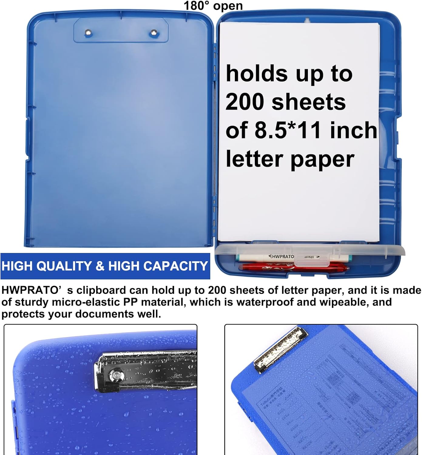 HWPRATO Clipboards Organizer Clipboard with Storage Nursing Clipboard Foldable File Folder Plastic Folio with Storage Case for Teacher,Kids,Doctor,Offices (Retro Blue)