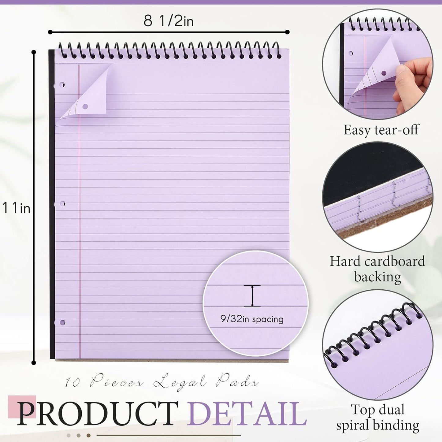 MotiMind 10 Pack 8.5" x 11" Top Spiral Notebook with 3 Hole Punched Morandi Colors Legal Pads College Ruled Notepad 50 Sheets Hard Cardboard Paper Wirebound Notepad for Office School Business