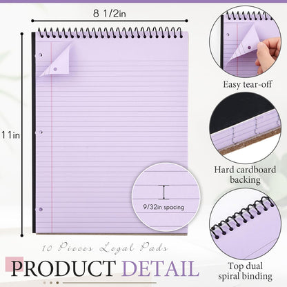 MotiMind 10 Pack 8.5" x 11" Top Spiral Notebook with 3 Hole Punched Morandi Colors Legal Pads College Ruled Notepad 50 Sheets Hard Cardboard Paper Wirebound Notepad for Office School Business